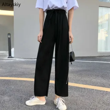 

Pants Women 2020 Spring and Summer Loose High Waist All-match Simple Womens Ankle-Length Wide Leg Trousers Female Daily Chic