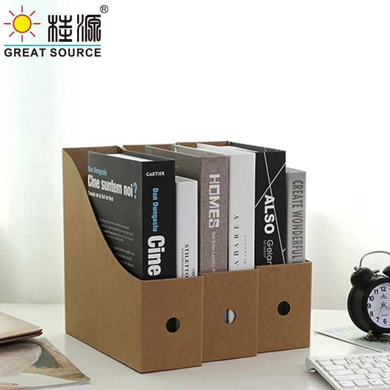 MQQFoldaway File Holder Kraft Newspaper Box Desk Top Organizer Magazine Bookend Corrugated File Holder Office Stationery (10PCS)