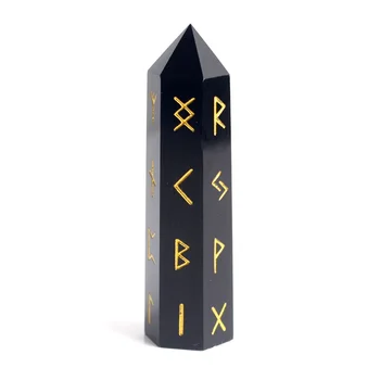 

50-60mm Natural Carved Amethyst Runes Wand Obsidian Crystal Rune Point Divination Obelisk Healing Reiki Stone Collection Decor