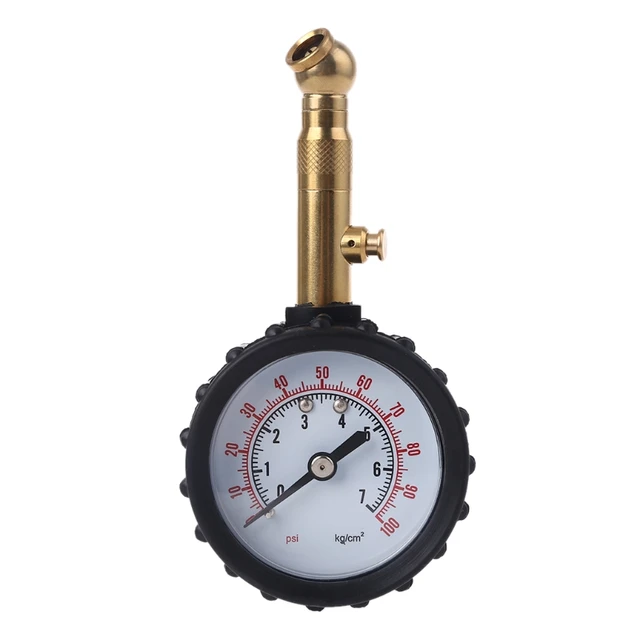 Manómetro de presión de neumáticos con manguera.