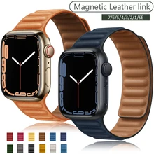 Leather link loop Magnetic strap For apple watch band 44mm 40mm 41MM 45MM iWatch series 7 6 SE 5 4 3 2 1 bracelet 42mm 38mm