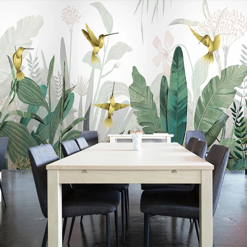 Пользовательские фото обои 3D современная ручная роспись банановый лист цветок птица Фреска гостиная спальня Водонепроницаемая настенная бумага кухня