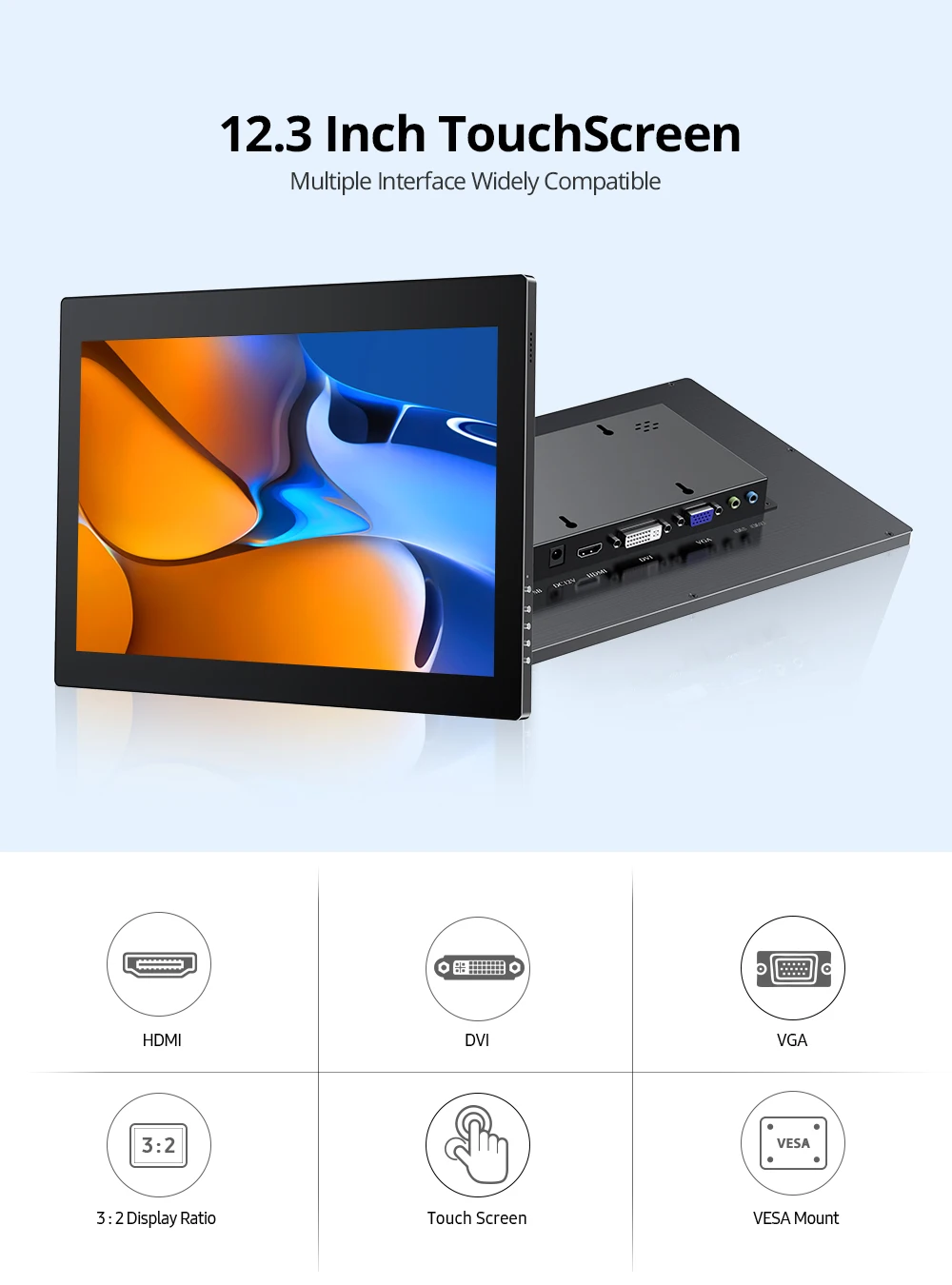 UPERFECT 12.3 ġ ġ ũ ޴ , HDMI, USB, VGA, DVI,  ° ȭ ÷, Ʈ PC ũ  VESA