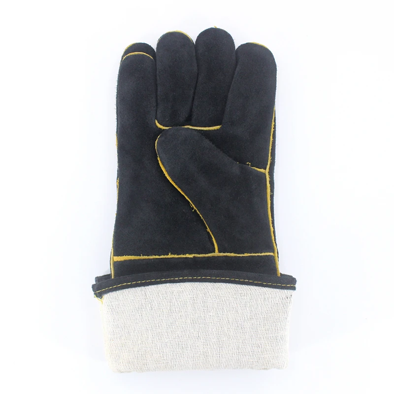 Черные сварочная перчатка Корова Сплит кожа сварщик термостойкие для плиты рабочие перчатки для деревянной печи барбекю