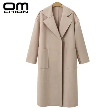 

OMCHION 2019 Autumn Winter Woolen Jacket Women Cashmere Woolen Coat Pockets Quality Outerwear Manteau Femme Hiver Top LMJ107