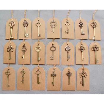 

Mixed 20pcs Antique Bronze Vintage Keys & 20 pcs Kraft Tags Wedding Skeleton Key Pendants Charm Old Fahshion Decorations