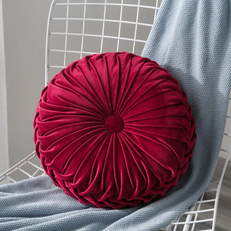 Бархатная плиссированная круглая тыква Подушка диванная Подушка напольная Подушка декоративная для дома стул кровать автомобиль - Цвет: Красный