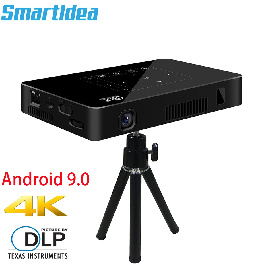 Smartldea P10 Mini Smart DLP projector android 9.0 wifi beamer bluetooth 4K Build-in battery touch keys Airplay Miracast DLNA