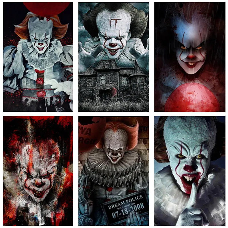 Full Round Drill 5d Diy Diamond Painting Horror Movie Clown 3d Embroidery Mosaic Cross Stitch Rhinestone Home Decoration | Дом и сад
