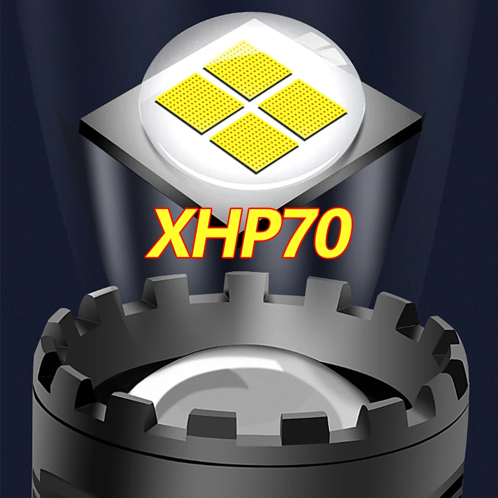 Новейший светодиодный светильник-вспышка XHP70 мощностью 50 Вт, яркая зарядка через usb, 2*26650, многофункциональный светильник с зумом, внешний аккумулятор для кемпинга