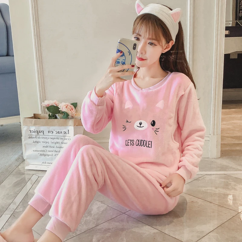 Fashion Women's Postpartum Breastfeeding Suit Flannel Winter Pregnant Pajamas Sets Cartoon Maternity Nursing Pyjamas Sets