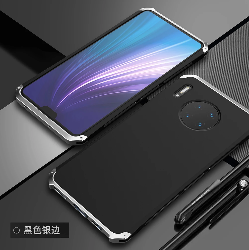 Black Silver Side Текстурированный противоударный металлический каркас пластик для huawei mate 30 алюминиевый сплав mate 30 mate 30 бампер с подарком - Цвет: Black Silver Side
