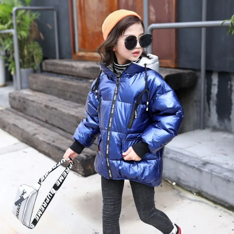 

2019 Winter Children White Duck Down Hooded Jacket Fashion Boys Girls Thick Down Warm Bright Jacket Kids Waterproof Coats