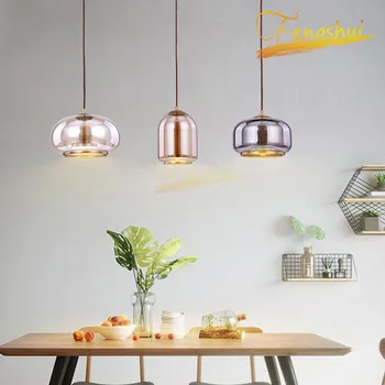 

Nordic LED Pendant Lamp Lighting Fixtures Postmodern Gradient Glass Light Loft Living Room Bedroom Corridor Indoor Hanging Lamps