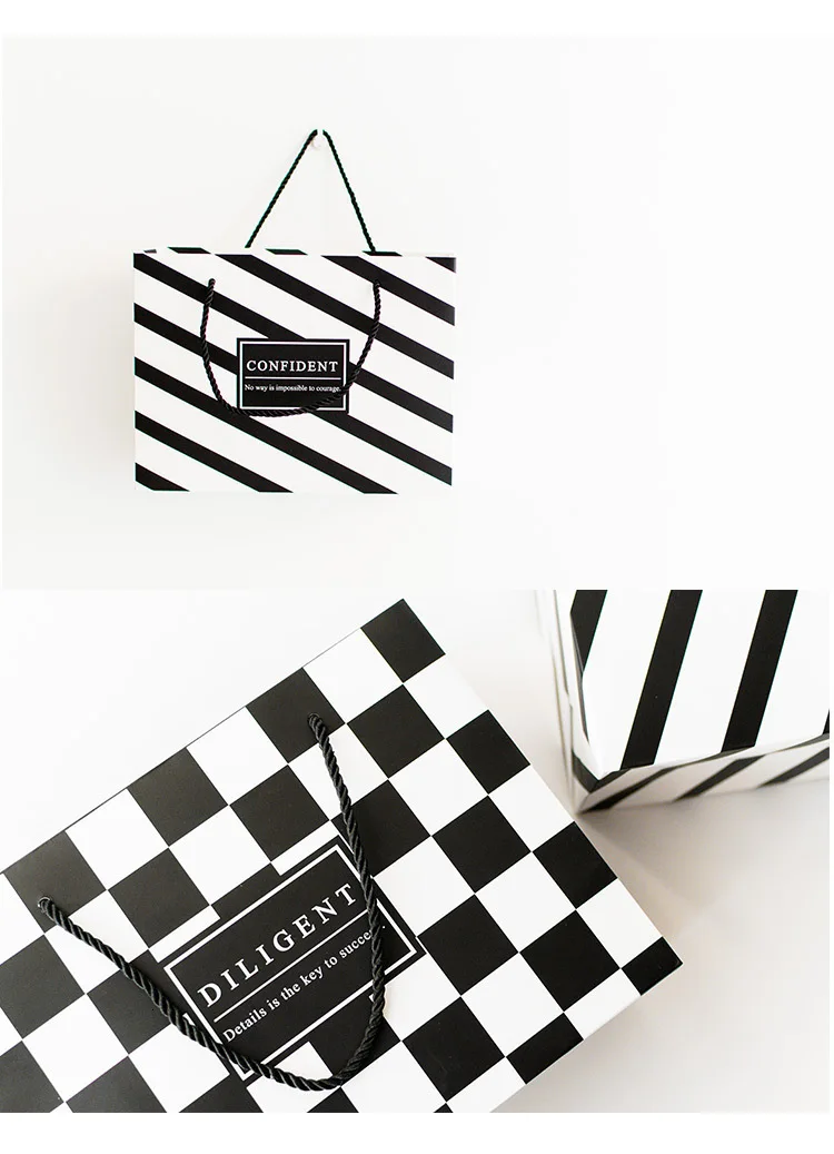 1 шт Полосатый квадратный белый и черный классический мужской Подарочный мешок свадебный мешок для конфет бумажный модный мешок для покупок упаковочные материалы