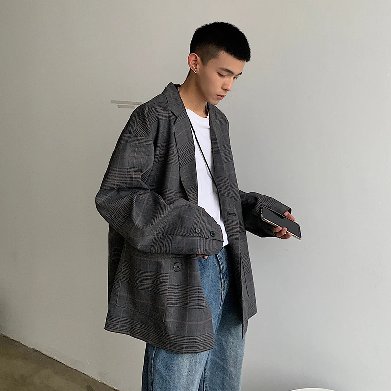 Autumn New Suit Blazer Men Fashion Retro Business Casual Plaid Suit Jacket Man Streetwear Wild Loose Dress Jacket Male S-XL Autumn New Suit Blazer Men Fashion Retro Business Casual Plaid Suit Jacket Man Streetwear Wild Loose Dress Jacket Male S-XL