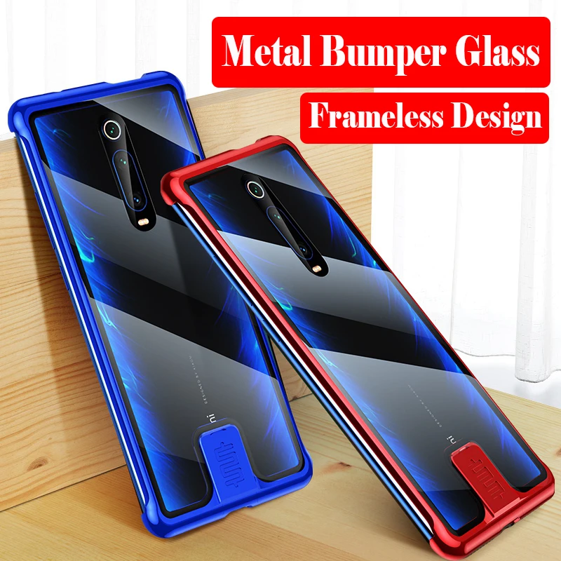 

Frameless Aluminum Bumper Phone Case For Xiaomi Redmi K20 K20 Pro Metal Frame Glass Cover For Xiaomi Mi 9T Shockproof Case