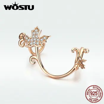 

WOSTU Rose Gold Leaves Beads 100% 925 Sterling Silver Flower Charms Fit Original Bracelet Charm For Jewelry Making BKC1254