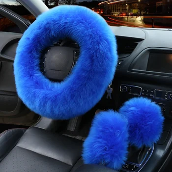 

3pcs/set Winter Wool Car Steering Wheel Cover Australian Wool Heated Fur Steering Wheel Cover Auto Handbrake Gear Shifter Cover