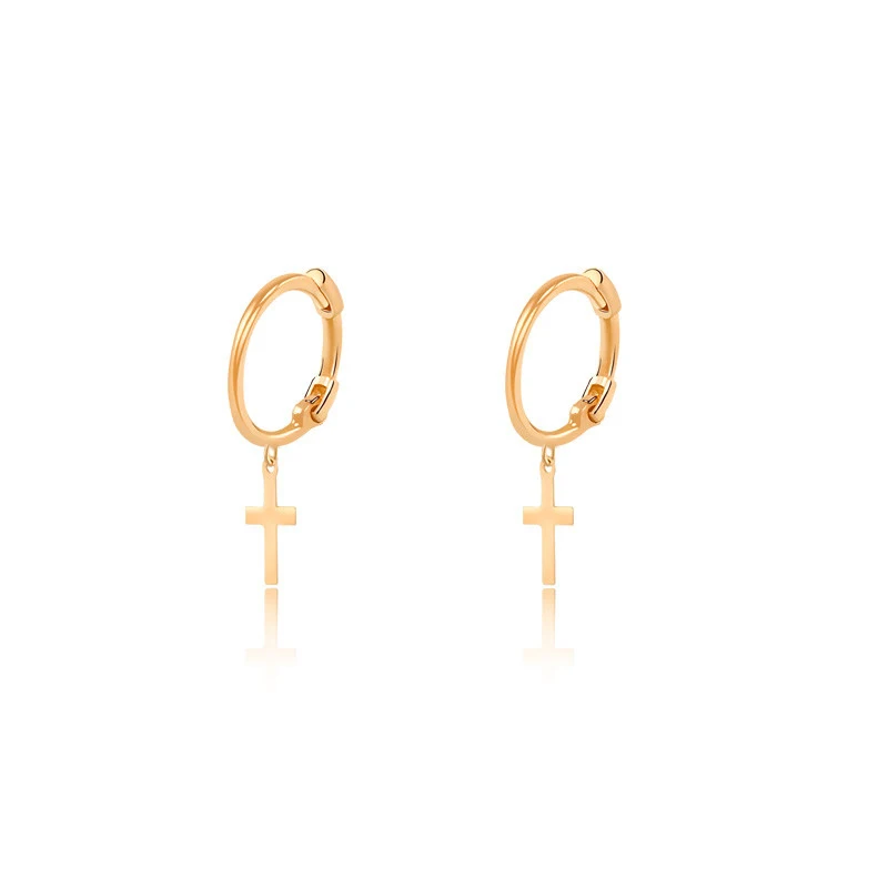 

Solid 18K Rose Gold Earrings AU750 Gold Cross Hoop Earring Star Hoop Earrings