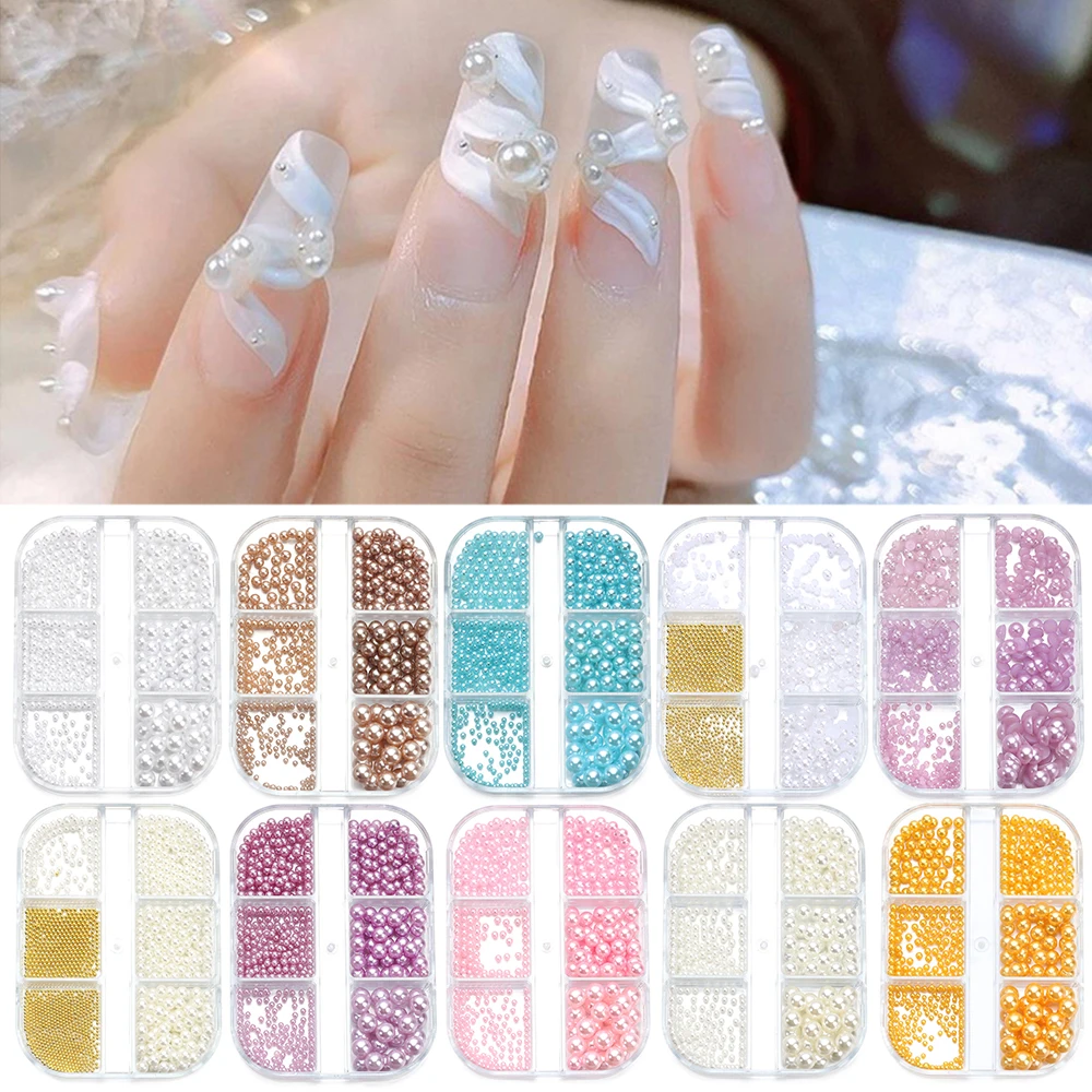 

6 ячеек/коробка, Стразы для ногтей, летние полукруглые жемчужины с плоской задней стороной, золотые бусины, гвоздики для ногтей, сделай сам, маникюр, очаровательный декор для ногтей, Лидер продаж 2021