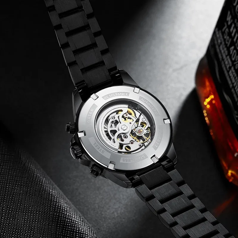 AILANG Black Steel Men Sports Watch Automatic Mechanical Military Watches Man Clock High Quality Men's Watch Reloj Hombre