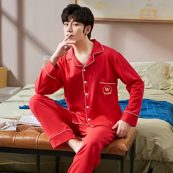 

2020 Spring and Autumn Men's Cardigan Lapel Middle-aged Dad Plus Fat Large Size Pajamas Mens Pajama Set Men Sleepwear Sexy