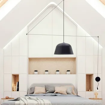 

Nordic Minimalist Long Line Pendant Lights Creative Aluminum Hanging Light Bedside Lights Simple Modern Suspendu Bedroom Lamp