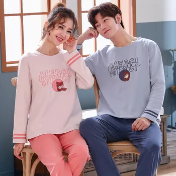 

2020 Autumn Winter Cotton Women Pajamas Round Neck Long Sleeve Top Long Pant Pajamas Set Woman Sleepwear Girls Pyjamas Women