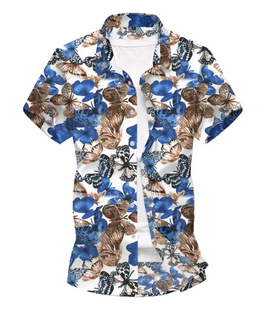 Мужская блузка, рубашки с длинным рукавом, приталенная рубашка с цветочным принтом, мужская повседневная Пляжная гавайская рубашка с коротким рукавом, осенняя мужская рубашка - Цвет: 12