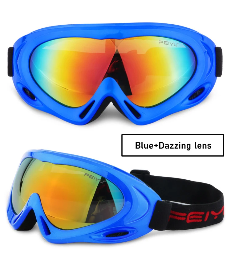 Одиночные линзы для взрослых детей лыжные очки ветрозащитные зимние снежные спортивные очки UV400 снегоходные снежные очки - Цвет: Blue 1