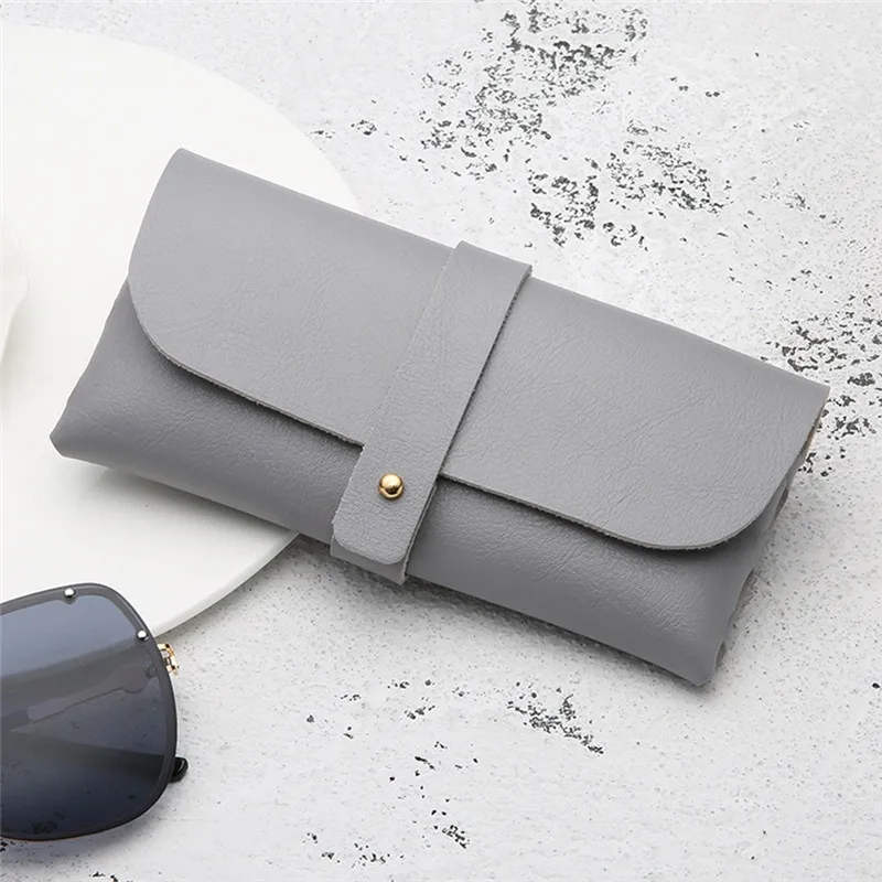 Imixlot Fashion Unisex Portable Glasses Case Magnetic PU Leather Foldable Eyeglasses Bag Simple Soft Solid Color Covered Box