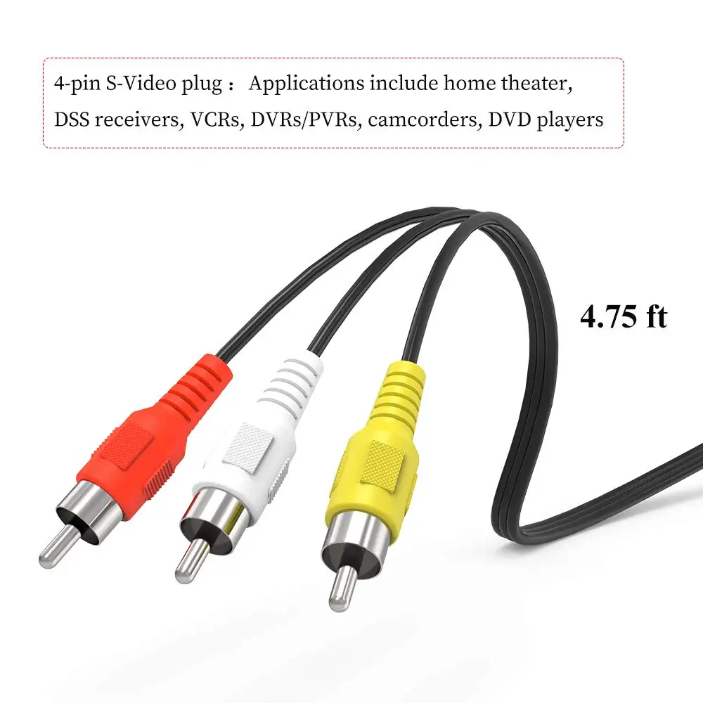 sourcing map Cavo video S da 1,5 m, 4 pin S-Video maschio a 3 RCA maschio, adattatore composito convertitore convertitore per ricevitore TV monitor sourcing map Cavo video S da 1,5 m, 4 pin S-Video maschio a 3 RCA maschio, adattatore composito convertitore convertitore per ricevitore TV monitor