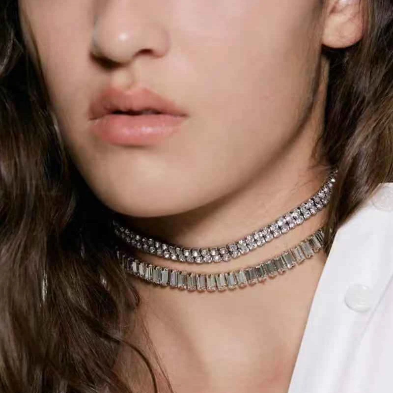 

Find Me Square Rhinestone Choker Necklace Women 2019 Geometric Alloy Simple Short Chain Necklace Fashion Jewelry Accessories