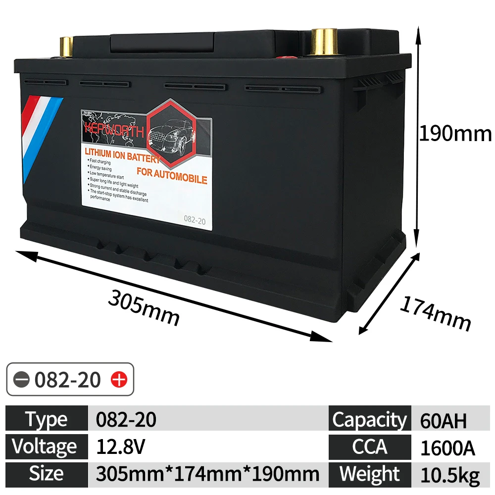 082-20 VDE автомобильный двигатель LiFePO4 батарея 12 в 56 Ач CCA 1600A стартер с защитой от напряжения BMS литиевая железная батарея