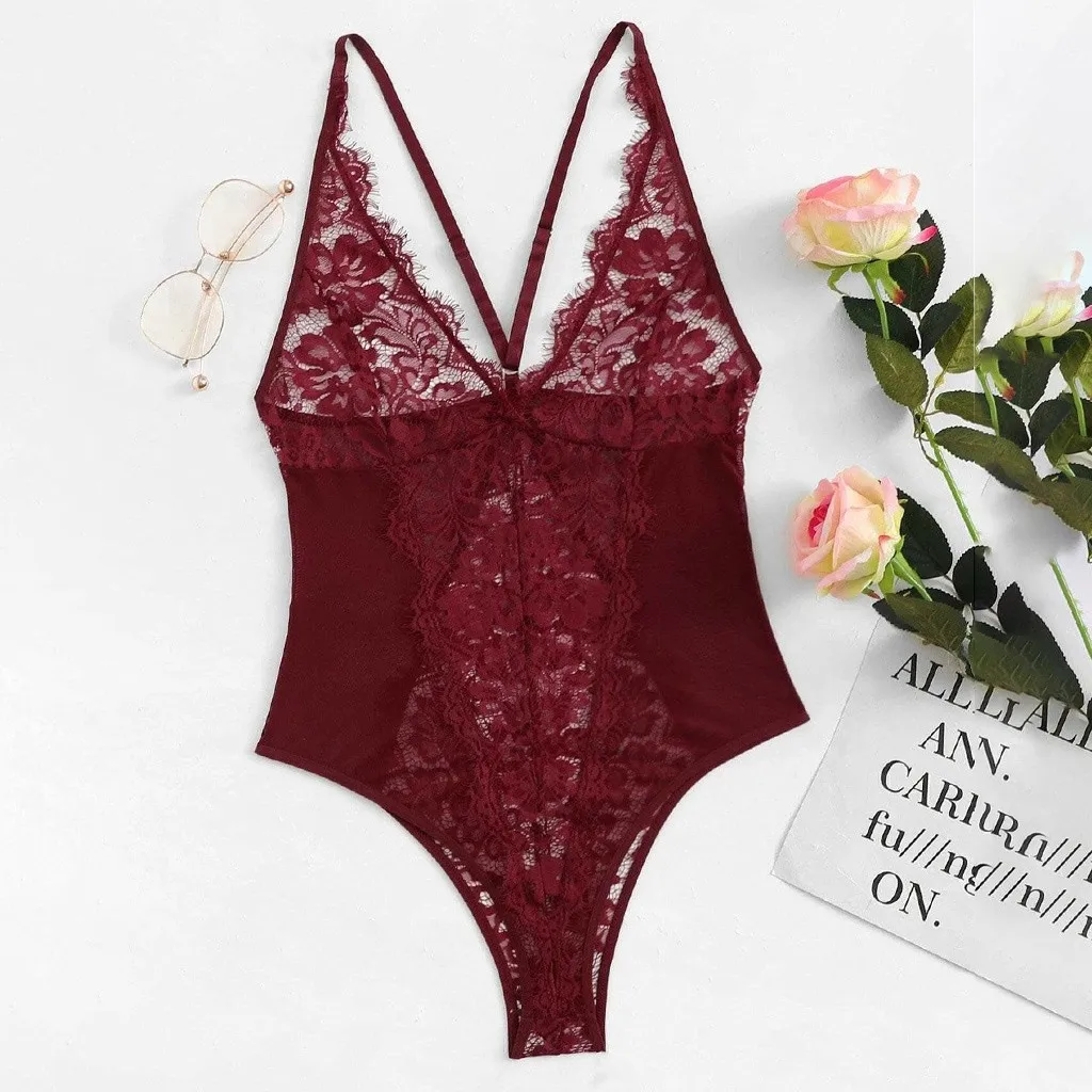 Новое модное женское Сексуальное Кружевное боди без рукавов нижнее белье