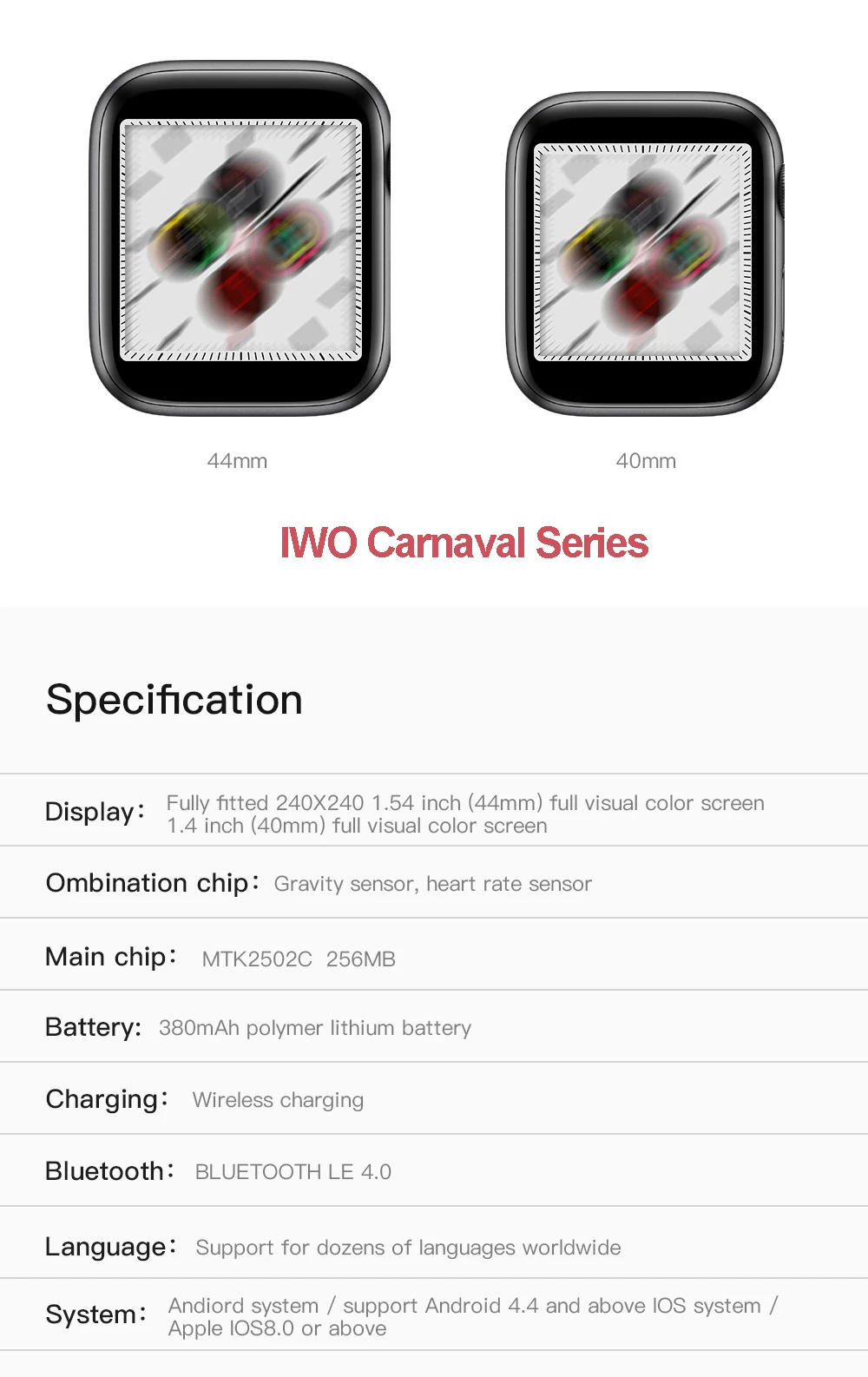 Smochm IWO 12 44 мм 40mm1: 1 Carnaval Bluetooth умные часы серии 5 IWO 8 Plus IWO 9 спортивные умные часы для Apple iPhone Android