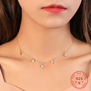 

Pure 925 Sterling Silver Necklaces Fashion Clavicle Torque Love Stars Zircon Mosaic Simple Fashion Necklaces Women Jewelry