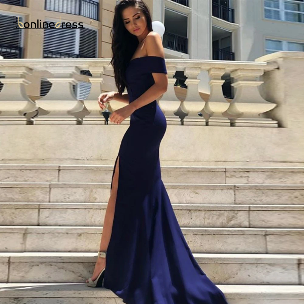 Bbonlinedress Очаровательные платья для выпускного вечера с v-образным вырезом темно-синие вечерние платья с разрезом Vestido de fiesta