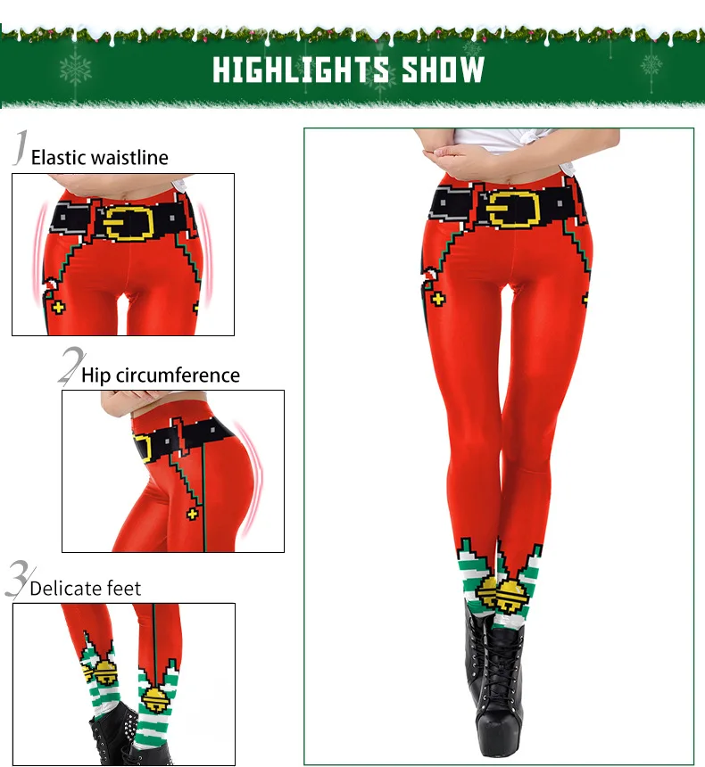 Christmas Bell 3D Print Slim Fitness Leggings Women High Waist Elastic Sexy Legging Winter Leggins Mujer