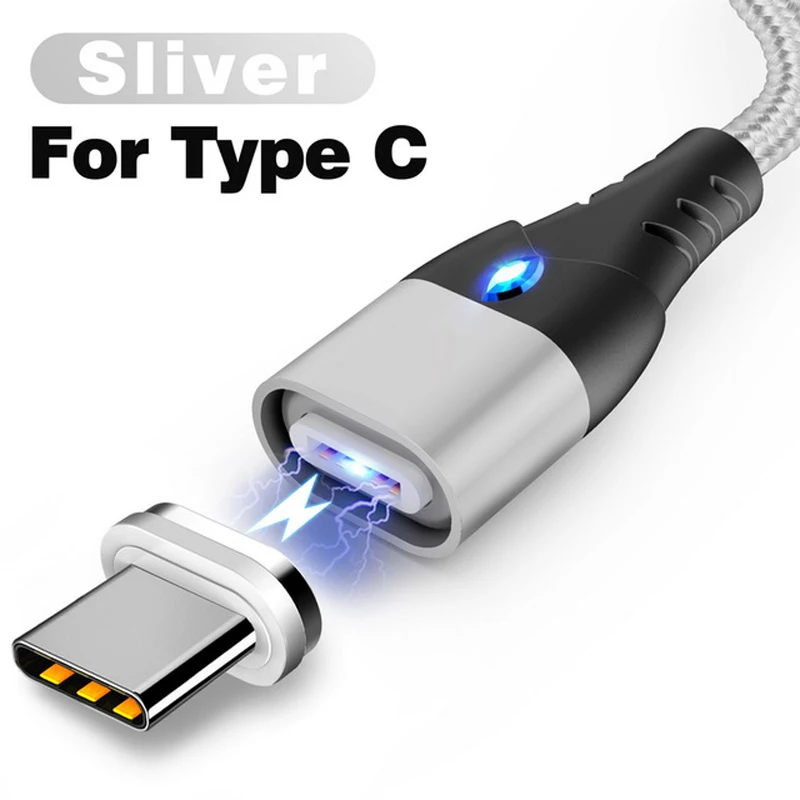 Type C Silver Магнитный кабель Venroii mi cro usb type C для samsung S8 S9 S10 Xiaomi mi 9 3A huawei P20 Быстрая зарядка type-C Магнитный зарядный шнур - Цвет: Type C Silver