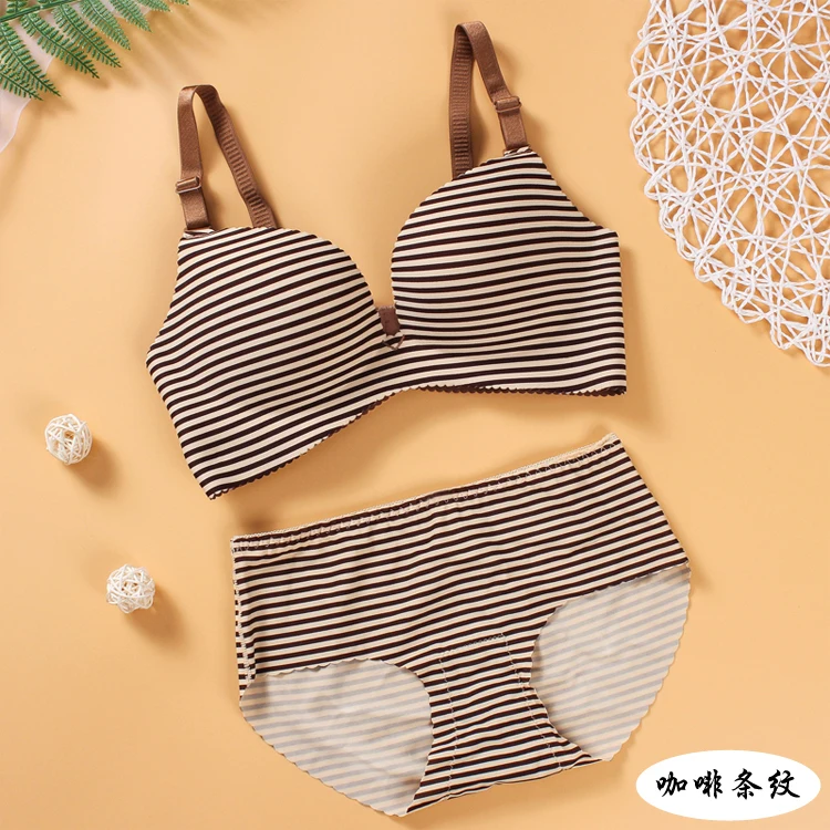 Coffee Strap Комплект бюстгальтера без косточек для женщин, комплект нижнего белья, цельное нижнее белье, бесшовный бюстгальтер, бюстгальтер для девушек, сексуальный пуш-ап комплект бюстгальтера и трусиков - Цвет: Coffee Strap
