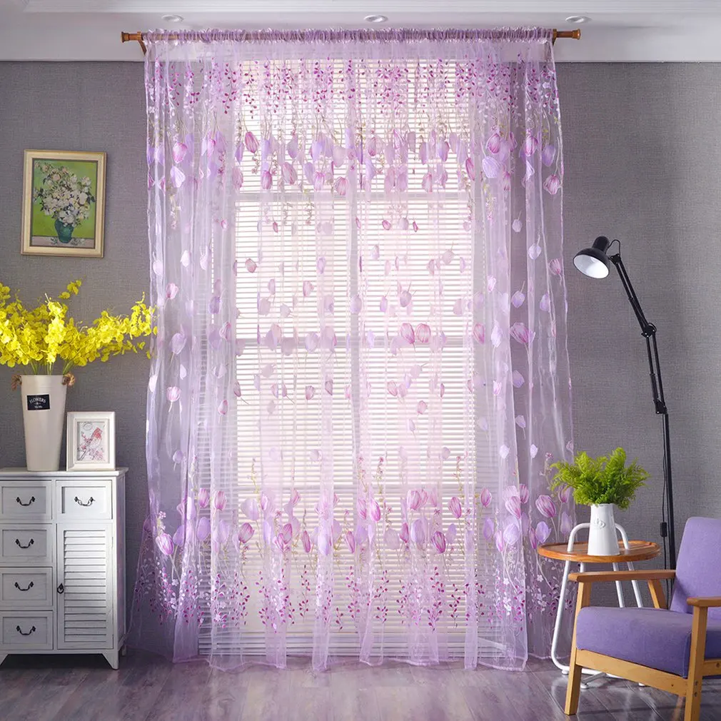 purple Современные прозрачные Занавески с цветочным рисунком для спальни, тюлевые занавески, занавески для гостиной, кухни, прозрачные французские занавески, занавески на окно - Цвет: purple