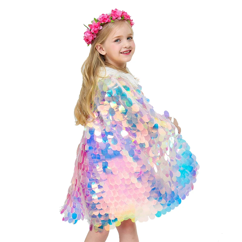 Baby Girl Clothes Fashion Glitter Multicolor Sequin Girls Cloak Sweet Style Shiny Shawl Princess Costumes 2-10 Year Kids |