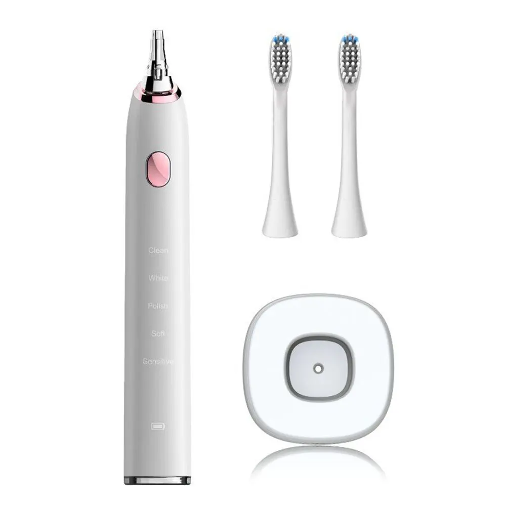 Hot Electric Toothbrush with 5 Optional Modes 2 Replacement Heads Rechargeable Toothbrushes 5 Optimal Brushing Modes - Цвет: white