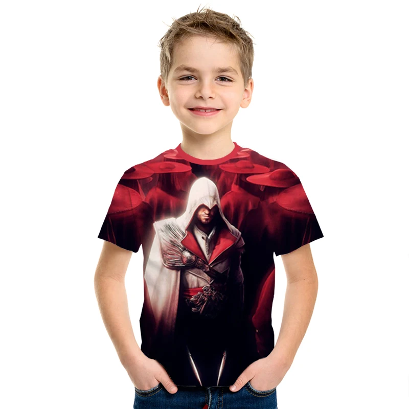 Летние детские футболки топы с 3d принтом assassins creed, повседневные Мальчики Девочки футболки, костюм Харадзюку хип-хоп Уличная одежда, футболки с аниме