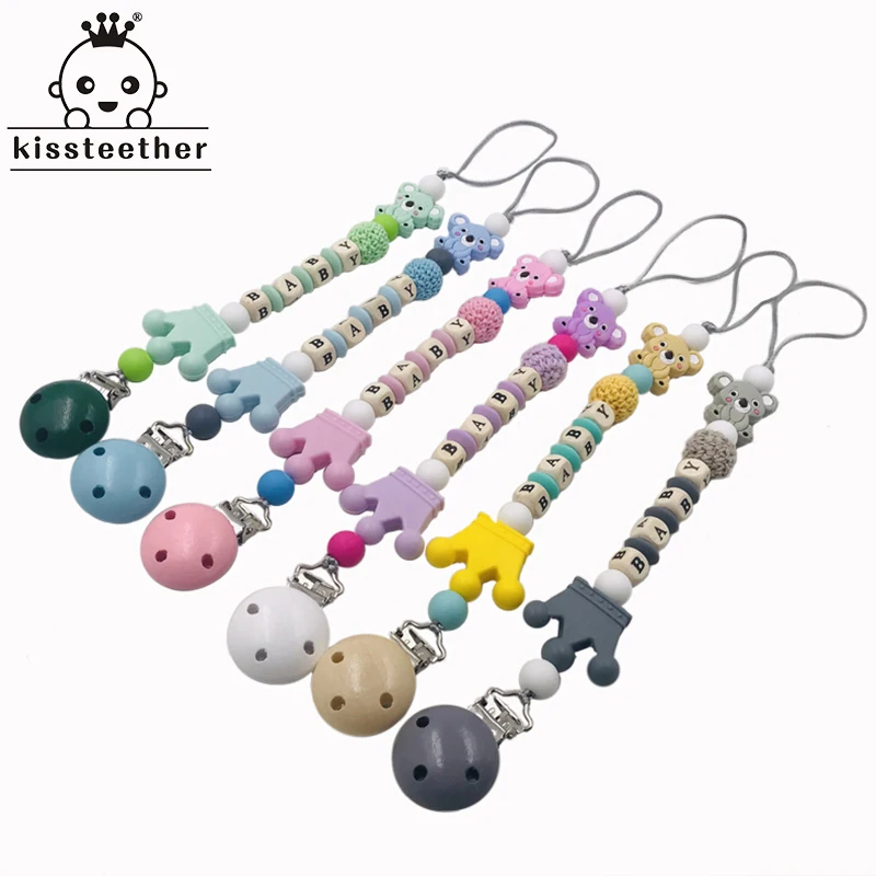 

Baby Teether Pacifier Chain Organic Teether Natural Teething Grasping Toy Silicone Beads Toddler Teether Newborn DIY Baby Gift