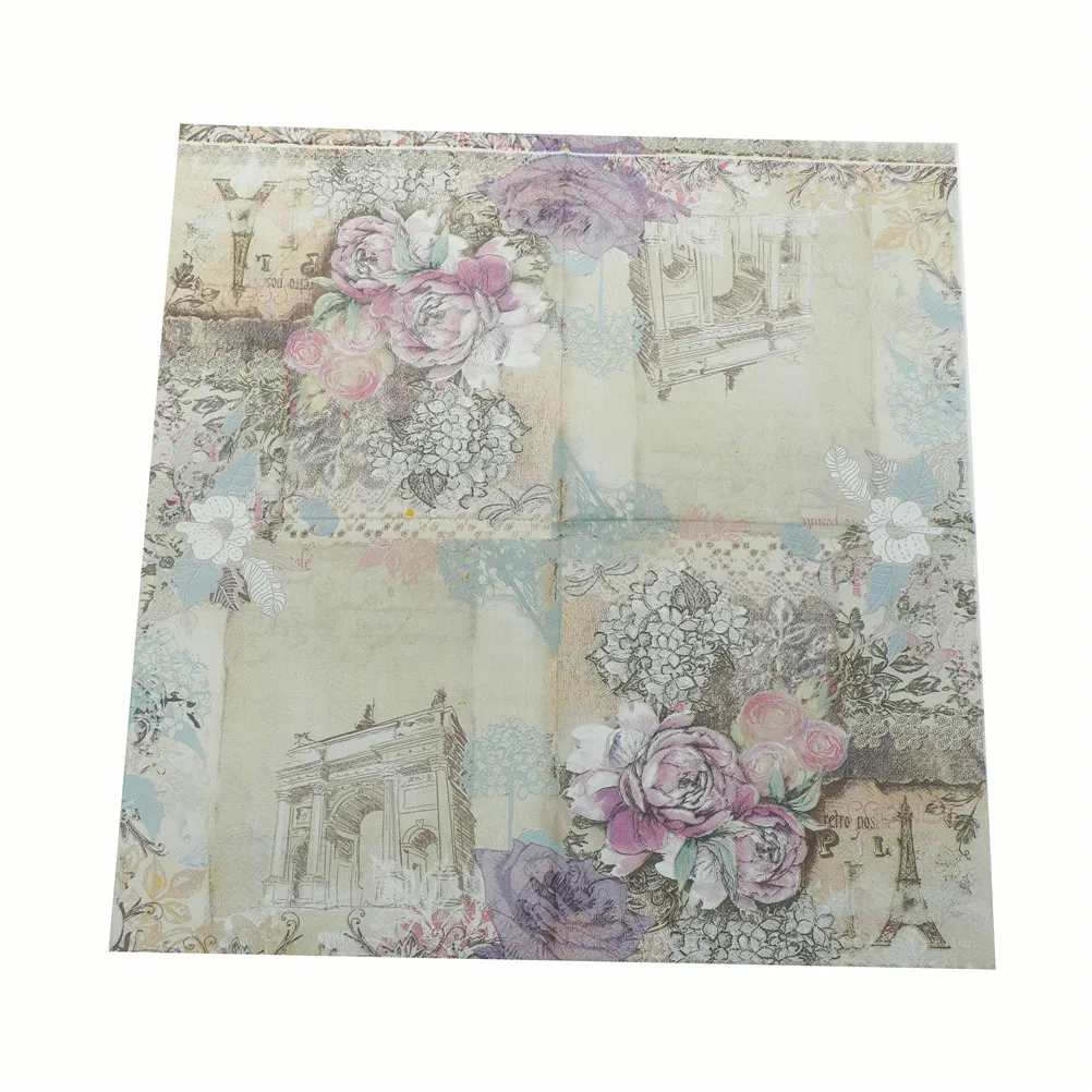 20pcs Tissue Decoupage Servilleta Summer Party Supplies Printed Feature Rose Paper Napkins For Event & Party Decoration