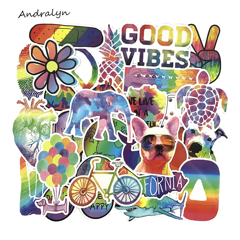 50Pcs Rainbow Graffiti Cartoon Stickers for Skateboard Laptop Car Styling Luggage Waterproof Stickers For Gift