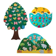 Montessori Felt Animal Jigsaw Toy Christmas Tree Sea Children DIY Felt Animal Tree Cartoon Handmade Montessori Educational Toys tanie tanio CN (pochodzenie) 4-6y 25-36m Keep Certyfikat europejski (CE) Children DIY Felt Toy Blanket DIY Toys